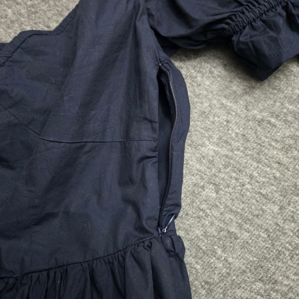 Quince Poplin Puff Sleeve Midi Dress Women Medium Fit Flare Cottagecore Nautical - Picture 8 of 13